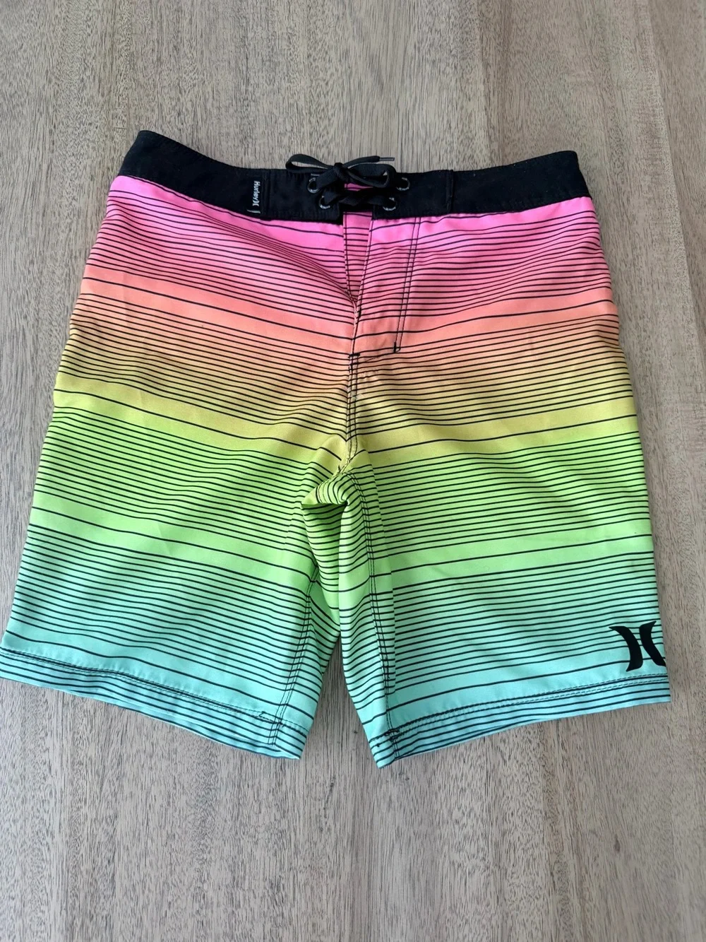 Hurley Rainbow Ombre Stripe Board Shorts - Pink, Orange, Yellow, Green, Blue